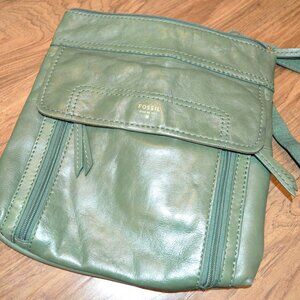 FOSSIL GREEN LEATHER MEDIUM CROSSBODY BAG MESSENGER